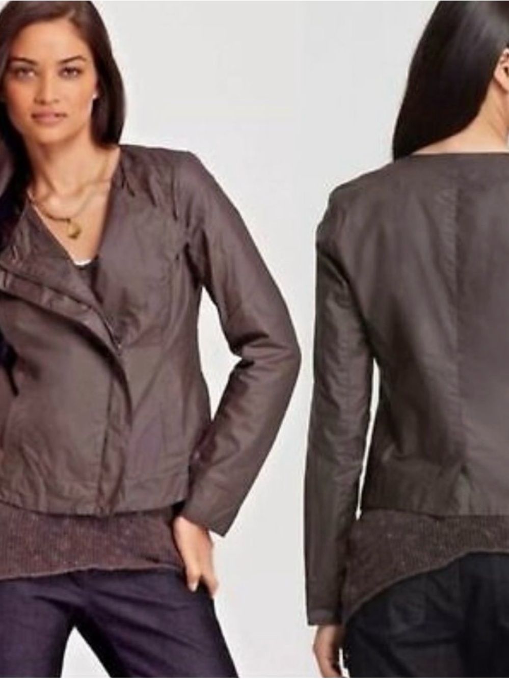 Eileen Fisher Waved Cotton Brown Asymmetric Zip Lightweight Jacket EUC